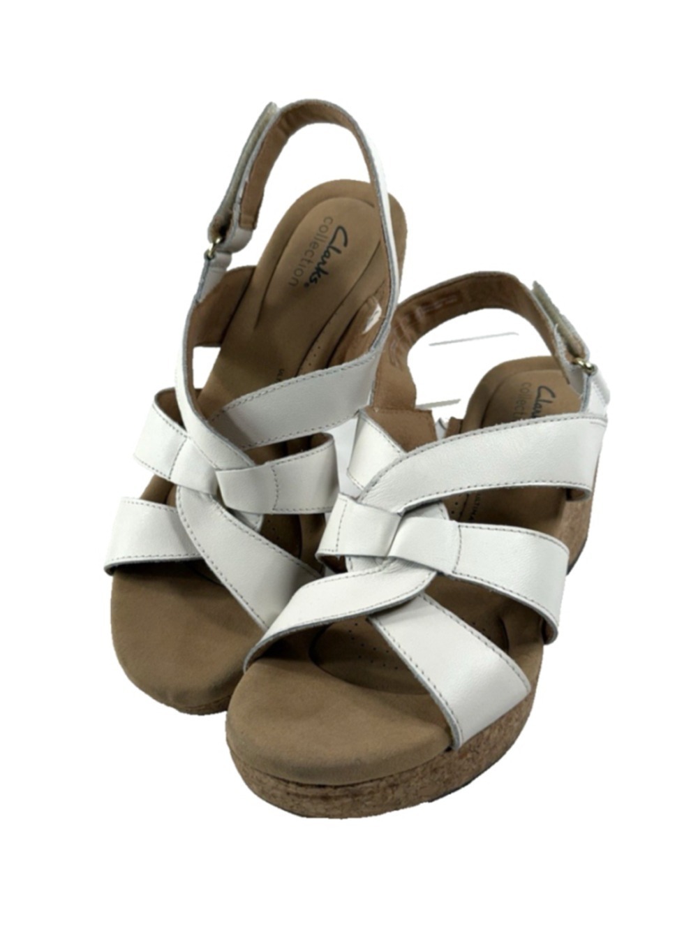 Clarks Giselle Beach Women's Wedge Sandal White Leather US Size 9.5 M